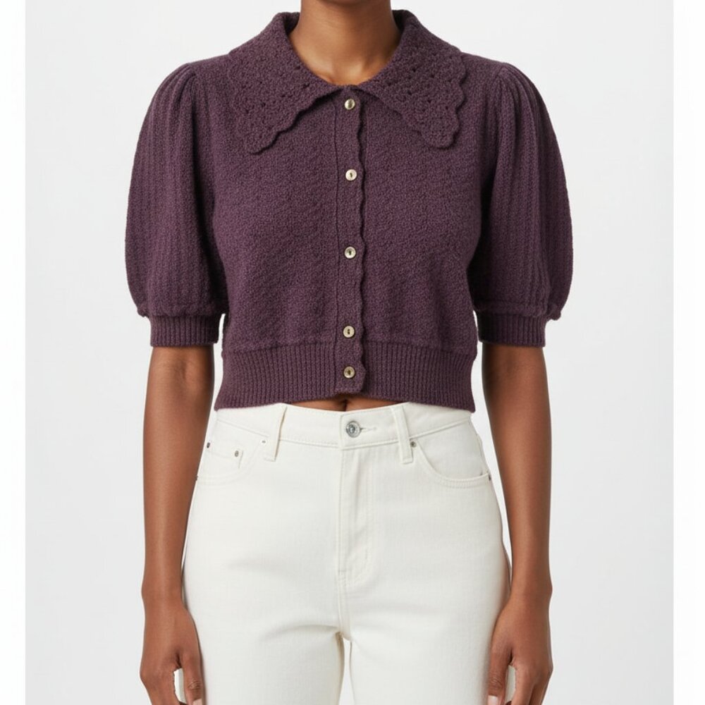 NWT Free People 100% Cashmere Puff Sleeve Button Cardigan Brown – Women’s S